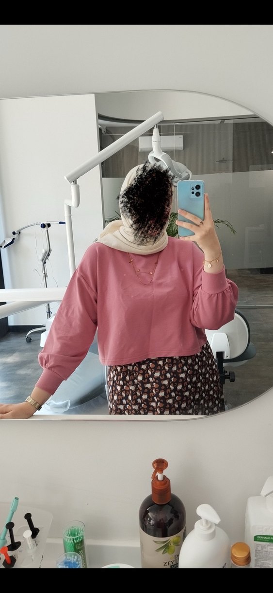 Ceylan Otantik Pembe Kadın Sweatshirt Uzun Kollu Crop - Görsel 4