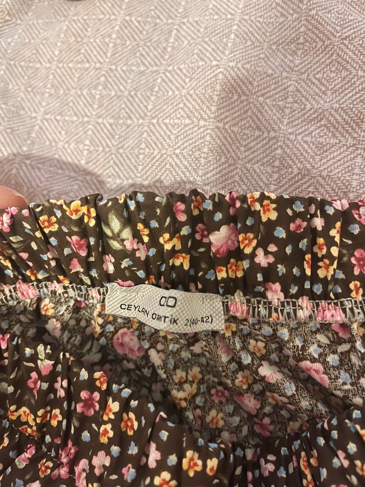 Uzun, Salaş, Kahverengi Küçük Çiçekli Bohem Etek - Görsel 3