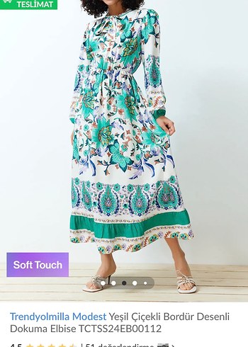 Trendyolmilla Modest Yeşil Çiçekli Uzun Elbise