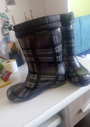 Gri Ekose Desenli Erkek Çocuk Yağmur Çizmesi - Görsel 2