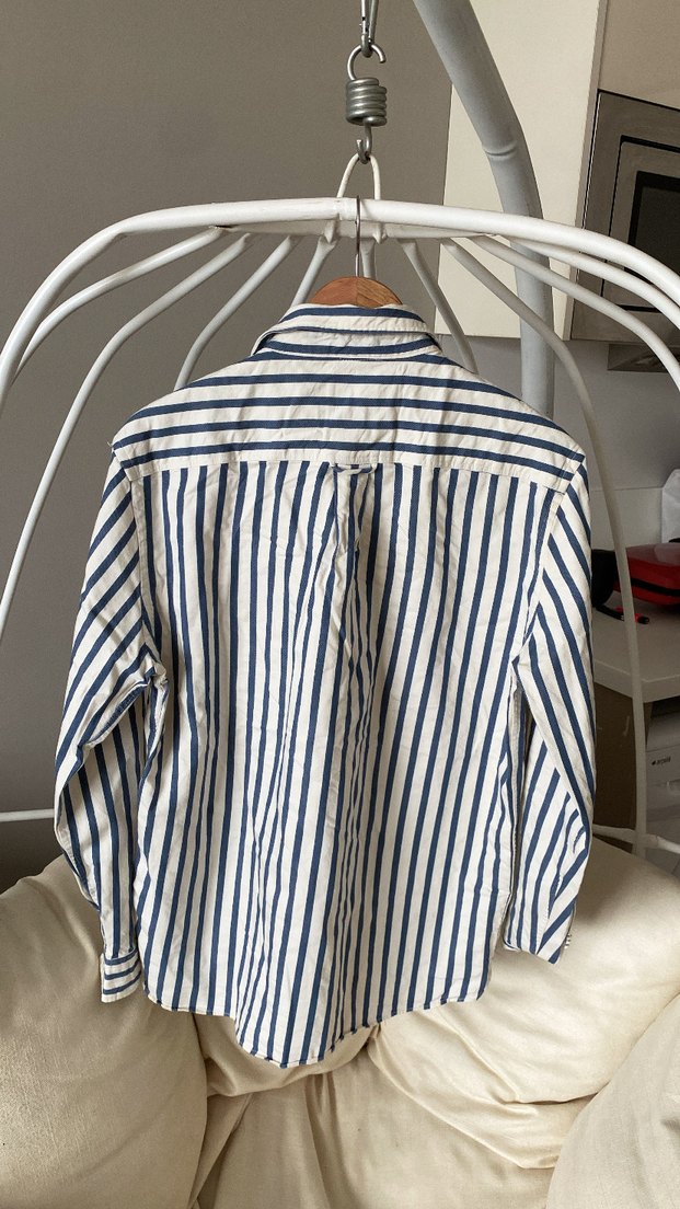 Çizgili Keten Uzun Kollu Gömlek - Görsel 2