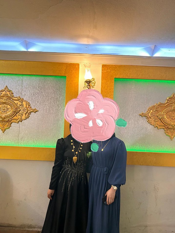 Uzun Lacivert Bağcıklı Yaka Elbise - Görsel 2