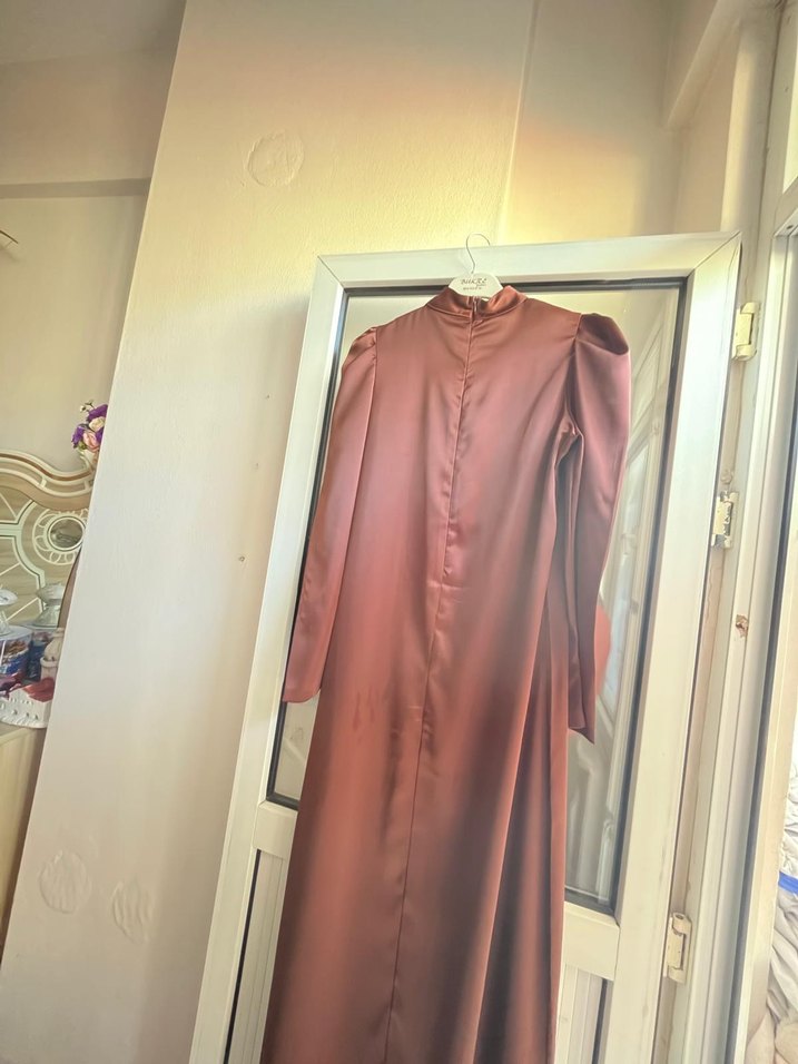 tesettür abiye Kahverengi Saten - Görsel 3