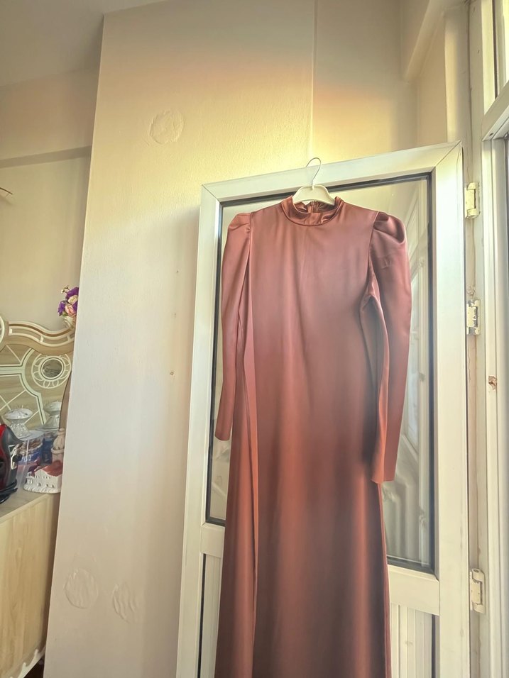 tesettür abiye Kahverengi Saten - Görsel 2