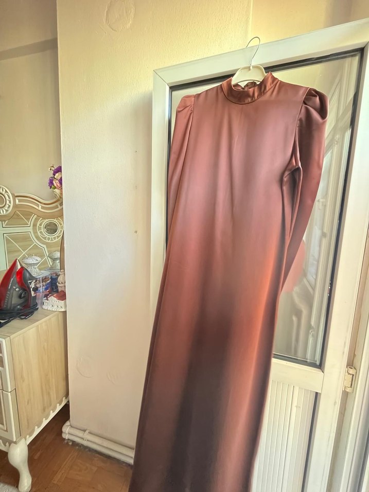 tesettür abiye Kahverengi Saten - Görsel 5