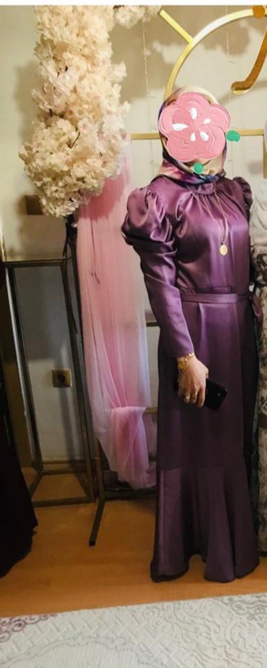 Drapeli Mor Uzun Kadın Elbise - Görsel 2