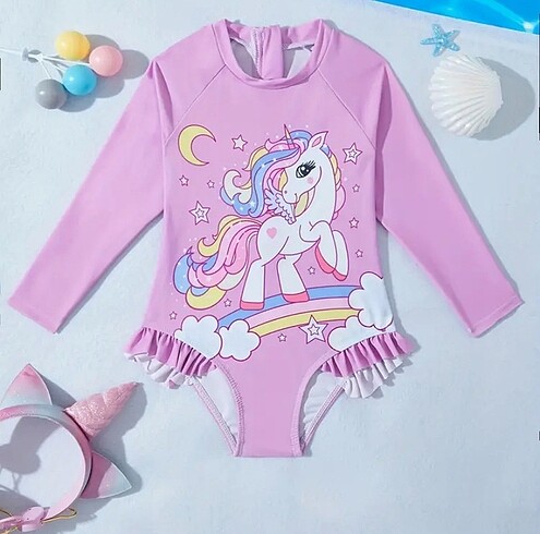 Kız bebek/çocuk mayo unicorn baskılı hızlı kuruyan kumaş