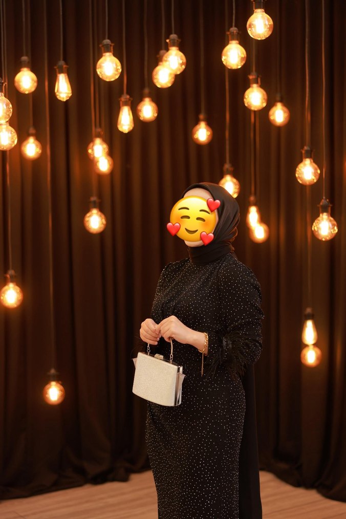 Siyah Taşlı Uzun Kollu Abiye Elbise - Görsel 2