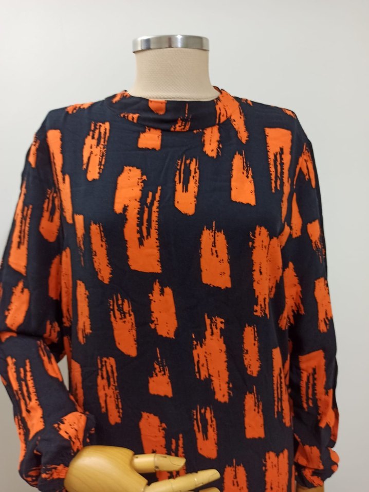 Uzun Kollu Pilili Turuncu Kadın Elbise - Görsel 4