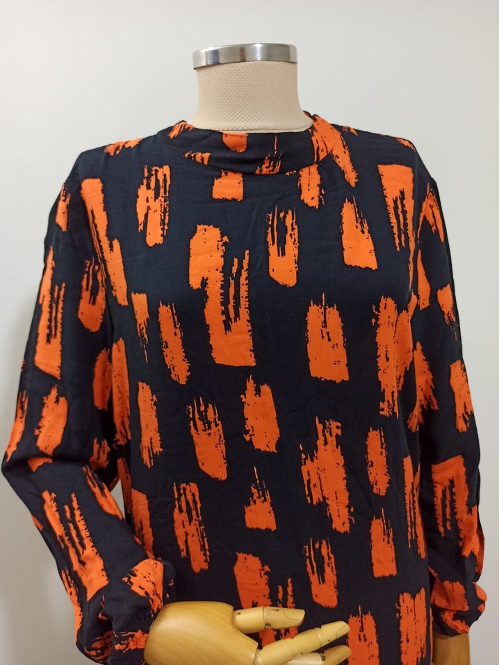 Uzun Kollu Pilili Turuncu Kadın Elbise - Görsel 3