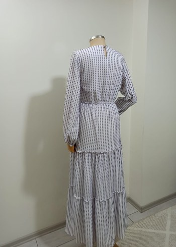 Pilili Beyaz Uzun Kol Bohem Elbise - Görsel 5