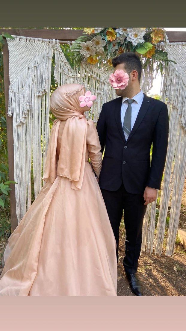 Bej İşlemeli Uzun Abiye Elbise - Görsel 2