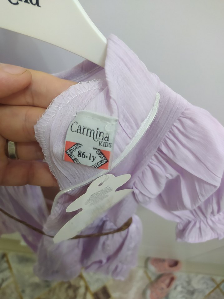 Kız Çocuk Mor Keten Fırfırlı Elbise - Görsel 3