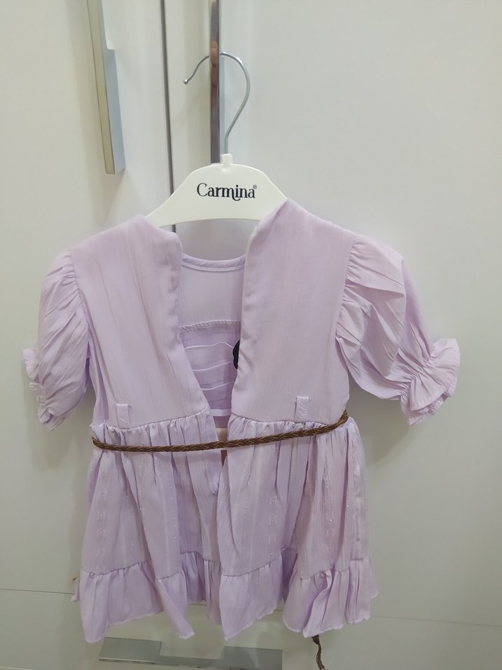 Kız Çocuk Mor Keten Fırfırlı Elbise - Görsel 2