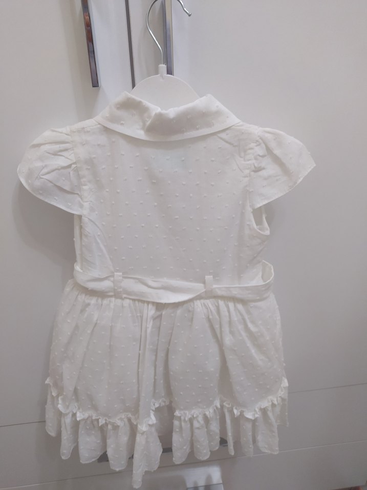 Kız Çocuk Beyaz Fırfırlı Pamuklu Elbise - Görsel 3