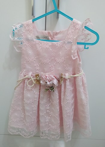 Dantel Detaylı Kız Çocuk Pembe Elbise
