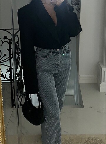 Taşlı jean pantolon
