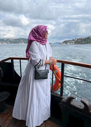 Bohem Etnik Desenli Beyaz Uzun Elbise