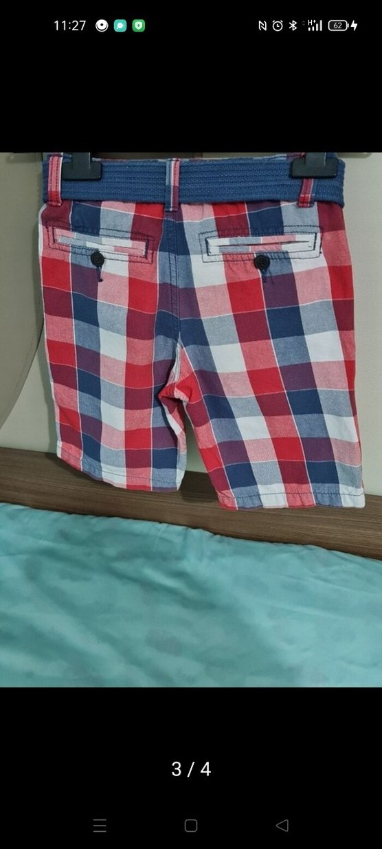 Takım Erkek çocuk Beyaz Kısa Kollu Gömlek ve Kareli Kemerli Şort - Görsel 3