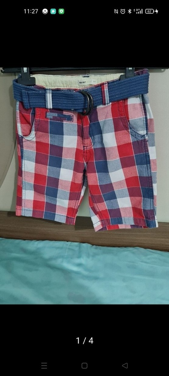 Takım Erkek çocuk Beyaz Kısa Kollu Gömlek ve Kareli Kemerli Şort - Görsel 2