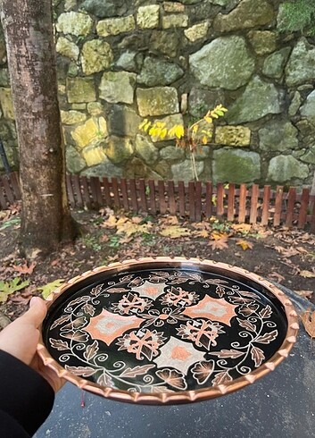  Beden altın Renk 30 cm Tepsi 2 adet fincan 1 adet bakır lokumluk 