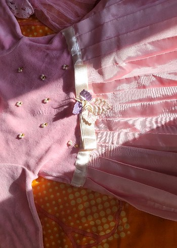 Kız Çocuk Pembe Dantelli V Yaka Elbise - Görsel 4