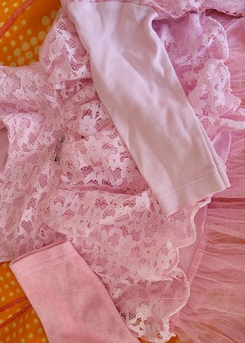 Kız Çocuk Pembe Dantelli V Yaka Elbise - Görsel 3