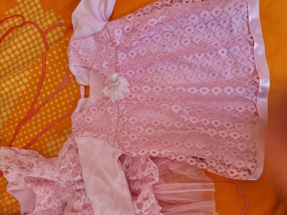 Kız Çocuk Pembe Dantelli V Yaka Elbise - Görsel 2