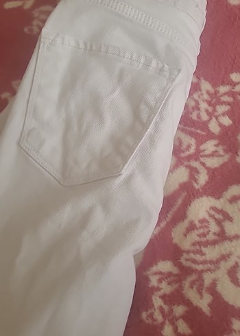 beyaz Bol Kesim Kadın Uzun Kot Pantolon - Görsel 5