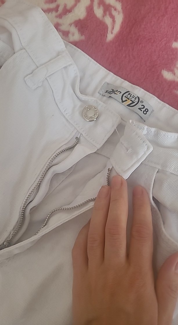 beyaz Bol Kesim Kadın Uzun Kot Pantolon - Görsel 3