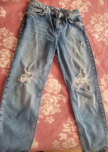 Düğmeli Mavi Kadın Kot Pantolon - Görsel 2