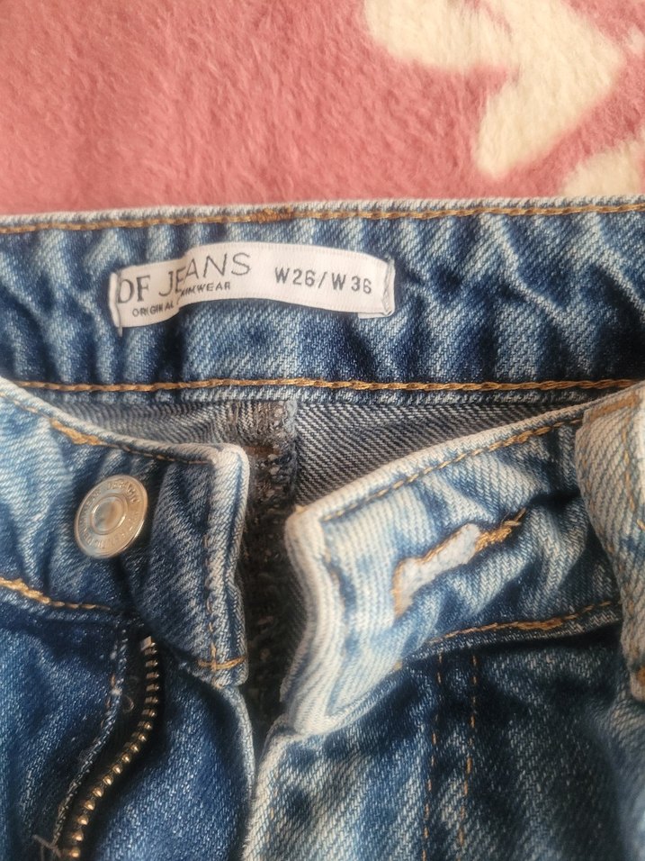 Düğmeli Mavi Kadın Kot Pantolon - Görsel 5