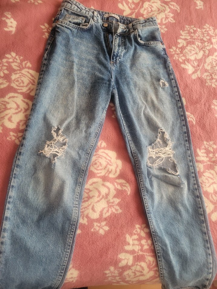 Düğmeli Mavi Kadın Kot Pantolon - Görsel 2