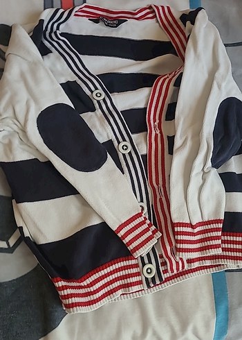 Düğmeli Çizgili Hamile Hırkası - Görsel 3