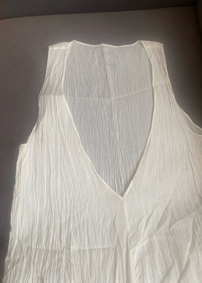 Organik pamuk üzerine batik el baskılı, derin V yakalı, kolsuz p - Görsel 3