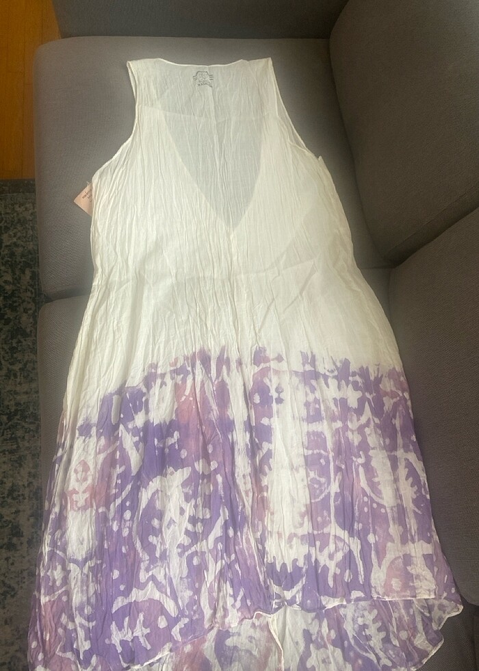 Organik pamuk üzerine batik el baskılı, derin V yakalı, kolsuz p - Görsel 4