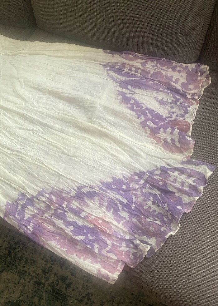 Organik pamuk üzerine batik el baskılı, derin V yakalı, kolsuz p - Görsel 2