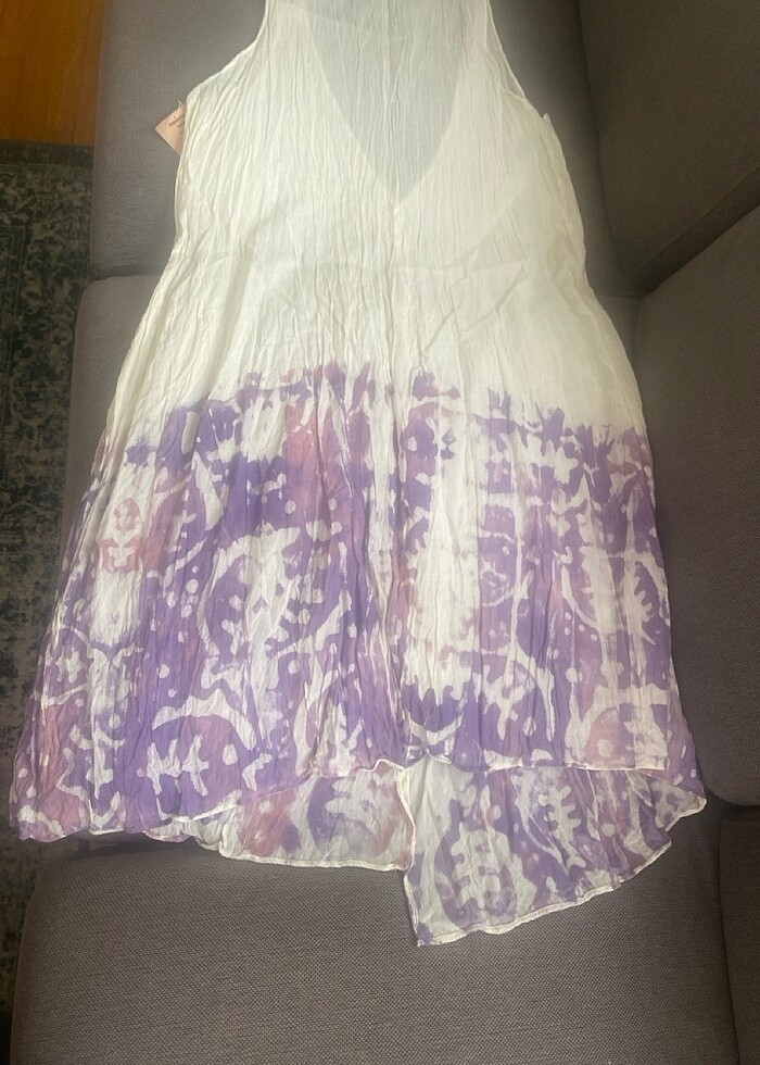 Organik pamuk üzerine batik el baskılı, derin V yakalı, kolsuz p - Görsel 5