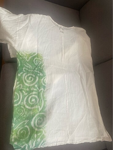 Organik pamuklu kumaş üzerine batik el baskılı, uzun kollu plaj  - Görsel 6