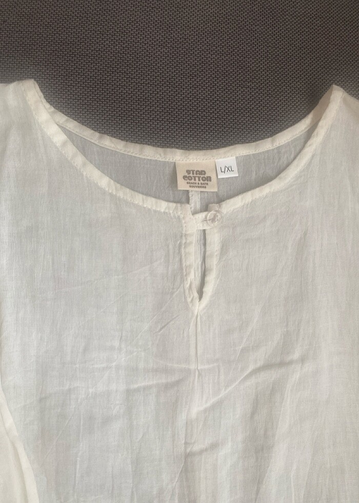 Organik pamuklu kumaş üzerine batik el baskılı, uzun kollu plaj  - Görsel 4