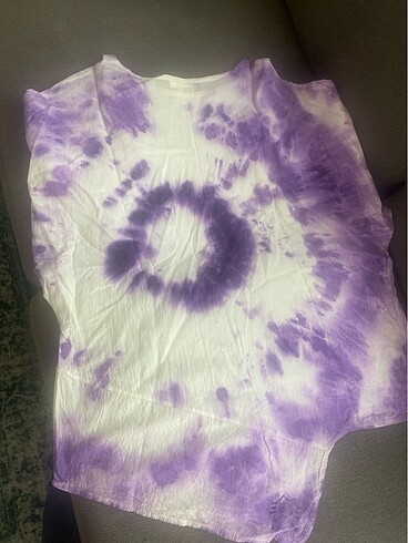 Organik pamuklu kumaş üzerine batik el baskılı, kısa kollu plaj  - Görsel 4