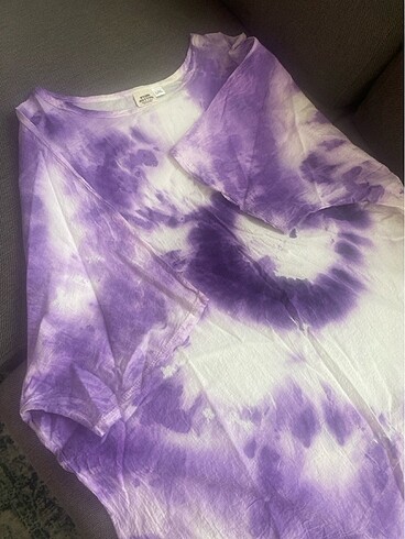 Organik pamuklu kumaş üzerine batik el baskılı, kısa kollu plaj  - Görsel 3