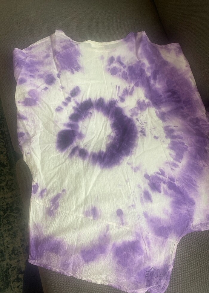 Organik pamuklu kumaş üzerine batik el baskılı, kısa kollu plaj  - Görsel 4