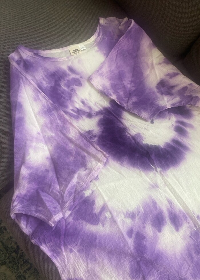 Organik pamuklu kumaş üzerine batik el baskılı, kısa kollu plaj  - Görsel 3