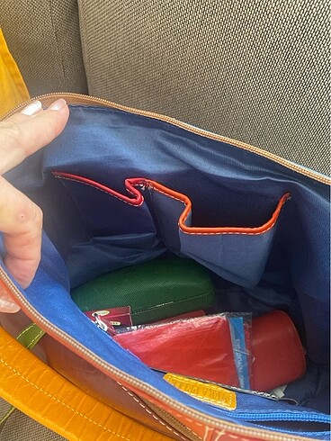 Çok renki deri çanta - Görsel 8