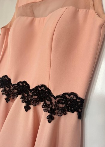 Abiye Pembe Mini Dantel Detaylı Abiye Elbise