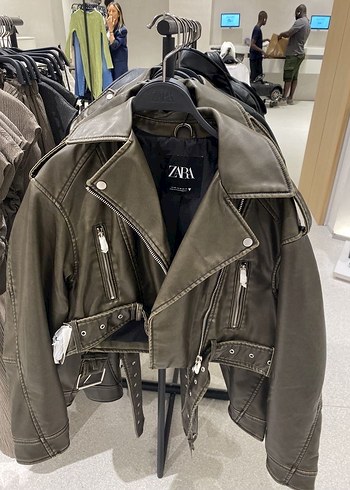 Zara Yeşil Deri Biker Ceket