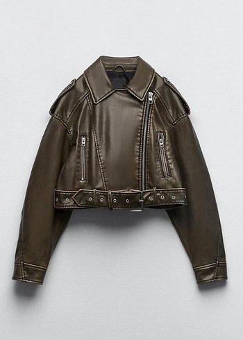 Zara Zara Yeşil Deri Biker Ceket