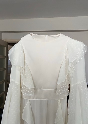 Uzun Kollu Beyaz Vintage A Kesim Gelinlik - Görsel 3