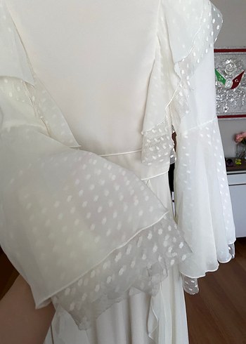 Uzun Kollu Beyaz Vintage A Kesim Gelinlik - Görsel 4